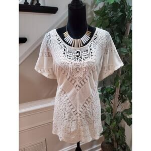 One World Women's White Polyester Round Neck Short Sleeve Top Blouse Size XXL